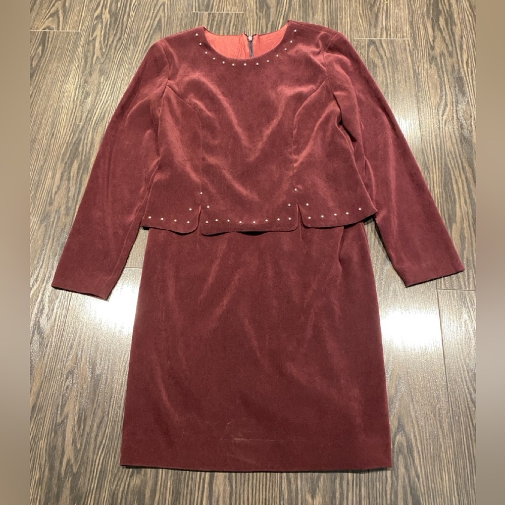 Vintage Burgundy Studded-Dress